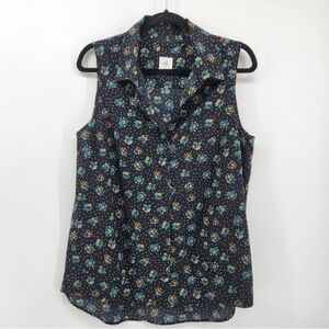 CAbi Blue Floral Sleeveless Blouse collared polka dot top shirt small business